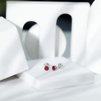 Round Shape Lab Grown Ruby Solitaire Stud Earrings