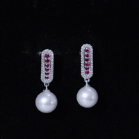Pearl Bridal Earrings with Ruby and Diamond