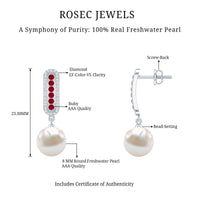 Pearl Bridal Earrings with Ruby and Diamond