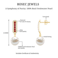 Pearl Bridal Earrings with Ruby and Diamond