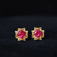 Art Deco Inspired Lab Created Ruby Solitaire Stud Earrings