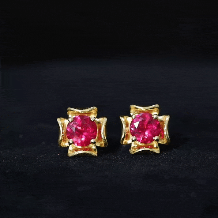 Art Deco-inspired lab-created ruby solitaire stud earrings by Rosec Jewels featuring vibrant yellow gemstones set in elegant earrings