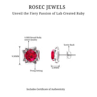Art Deco Inspired Lab Created Ruby Solitaire Stud Earrings