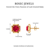Art Deco Inspired Lab Created Ruby Solitaire Stud Earrings