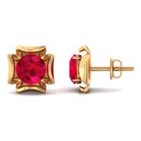 Art Deco Inspired Lab Created Ruby Solitaire Stud Earrings