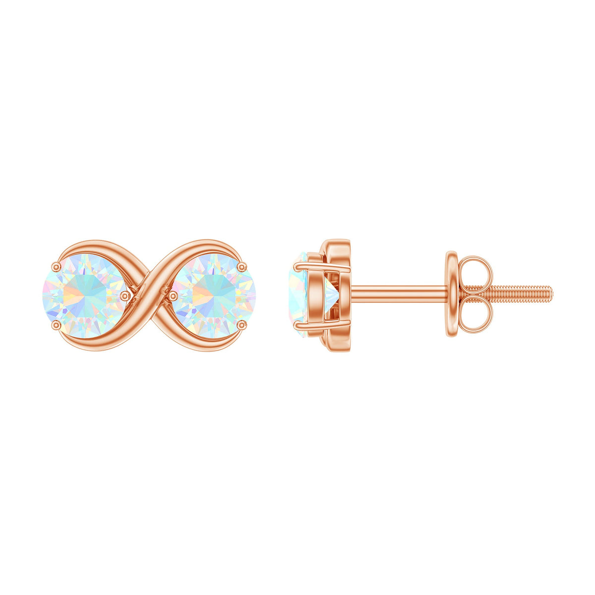 Simple Ethiopian Opal two-stone infinity stud earrings by Rosec Jewels featuring elegant design with vibrant opal gemstones.
