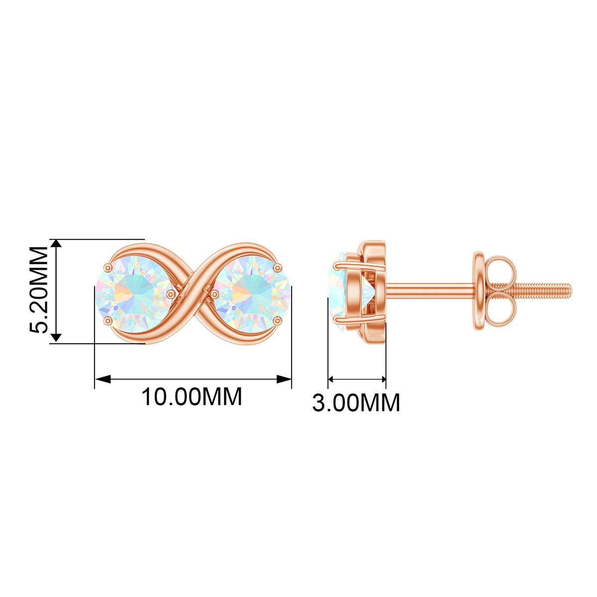 Simple Ethiopian Opal two-stone infinity stud earrings by Rosec Jewels featuring sparkling opal stones in a sleek silver setting.