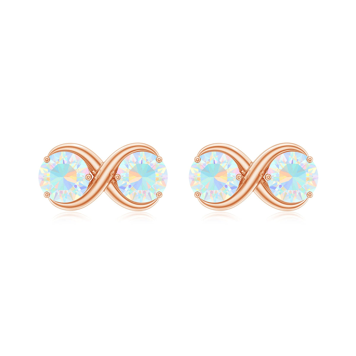 Simple Ethiopian opal two-stone infinity stud earrings by Rosec Jewels featuring sparkling opal gemstones and sterling silver settings.