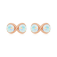 Simple Ethiopian opal two-stone infinity stud earrings by Rosec Jewels featuring sparkling opal gemstones and sterling silver settings.