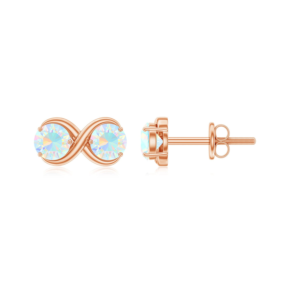 Simple Ethiopian opal two-stone infinity stud earrings by Rosec Jewels featuring sparkling opal gemstones and a sleek silver setting.