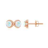 Simple Ethiopian opal two-stone infinity stud earrings by Rosec Jewels featuring sparkling opal gemstones and a sleek silver setting.