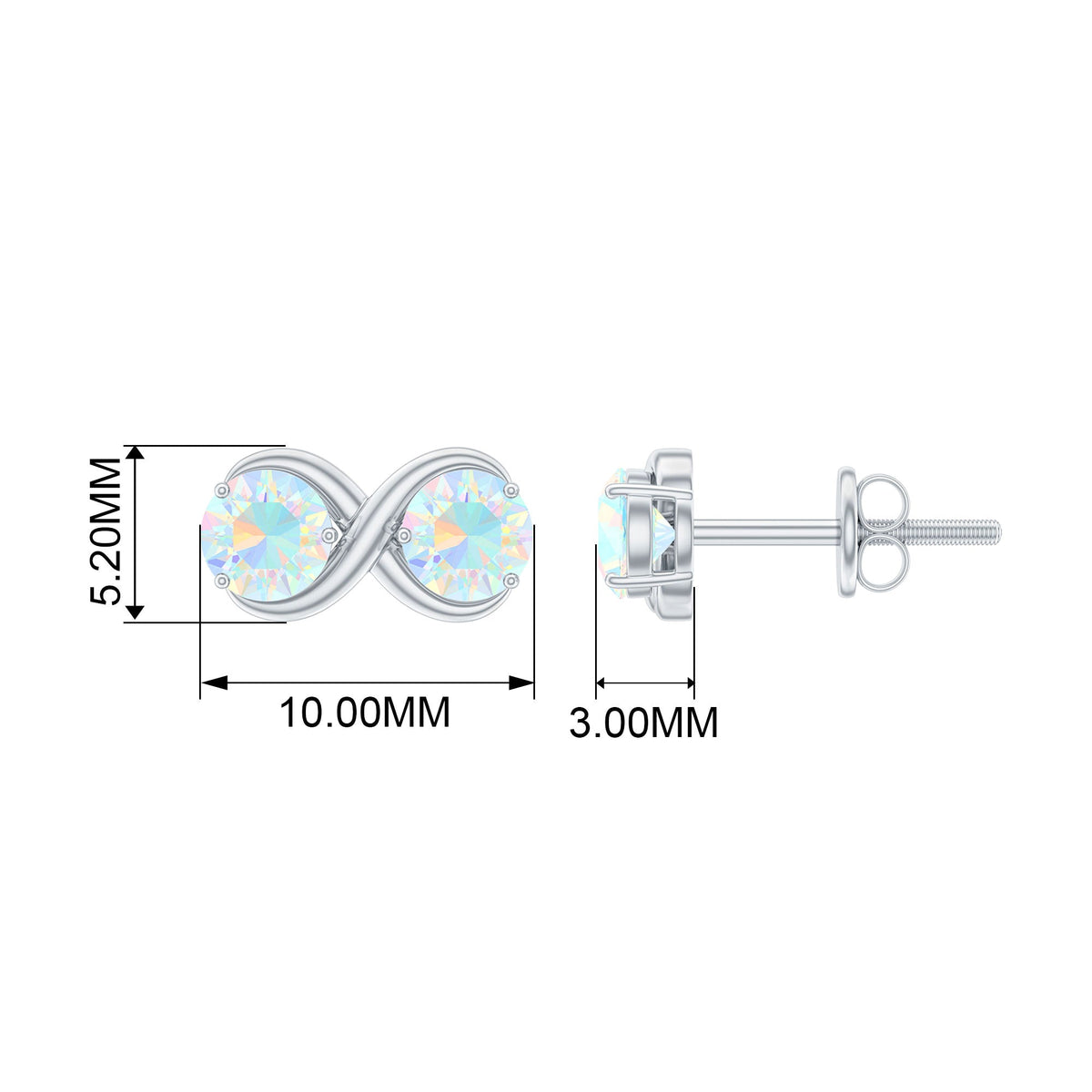 Simple Ethiopian Opal two-stone infinity stud earrings by Rosec Jewels featuring elegant, sparkling opals in a sleek design.