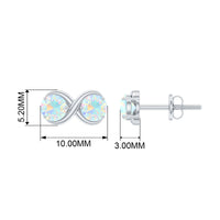 Simple Ethiopian Opal two-stone infinity stud earrings by Rosec Jewels featuring elegant, sparkling opals in a sleek design.