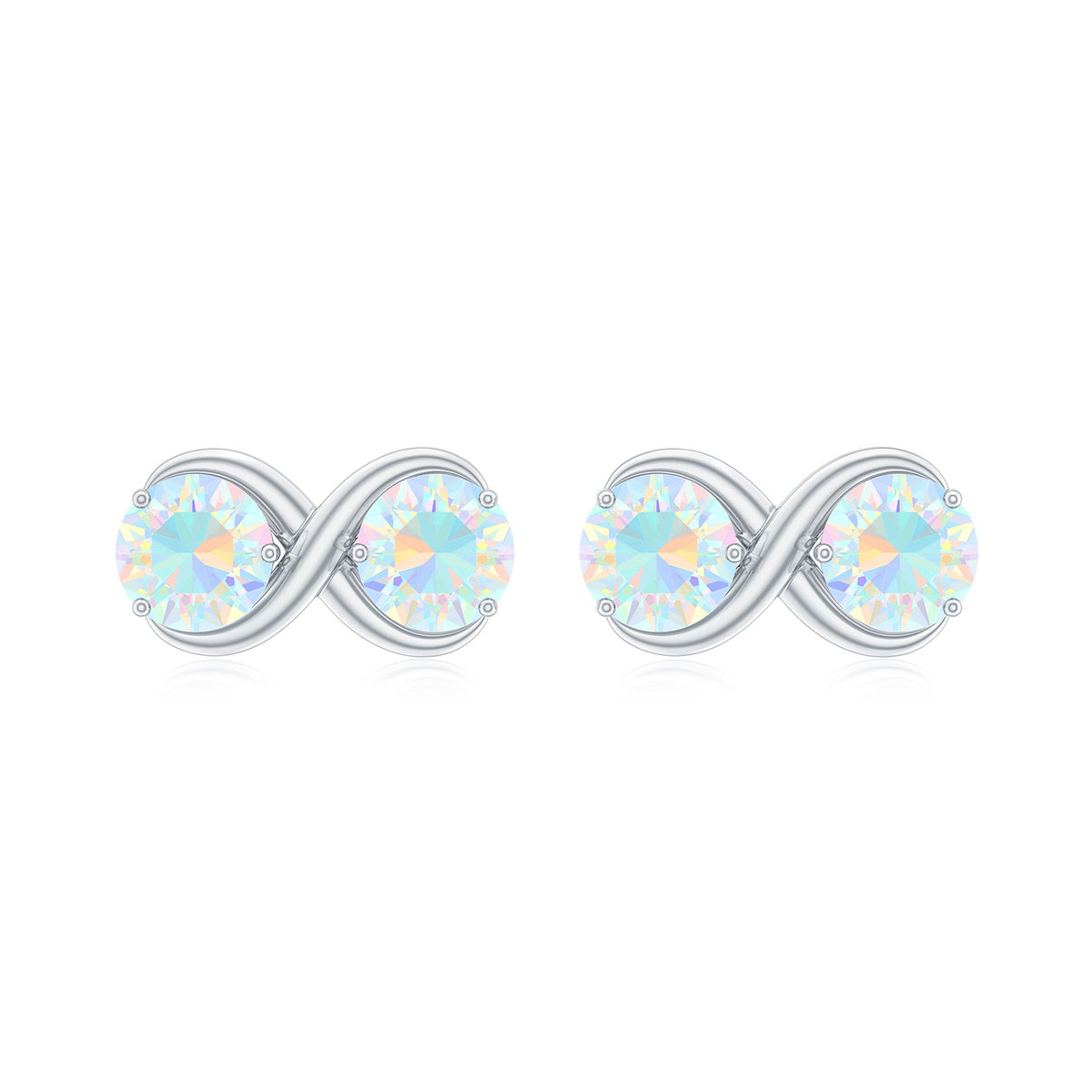 Simple Ethiopian Opal two-stone infinity stud earrings by Rosec Jewels featuring sparkling opal gemstones on sterling silver studs.