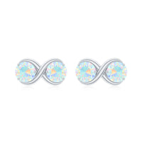 Simple Ethiopian Opal two-stone infinity stud earrings by Rosec Jewels featuring sparkling opal gemstones on sterling silver studs.