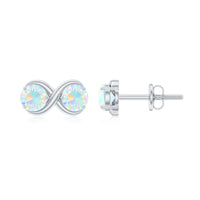 Ethiopian opal two-stone infinity stud earrings by Rosec Jewels featuring simple, elegant design and sparkling gemstones.