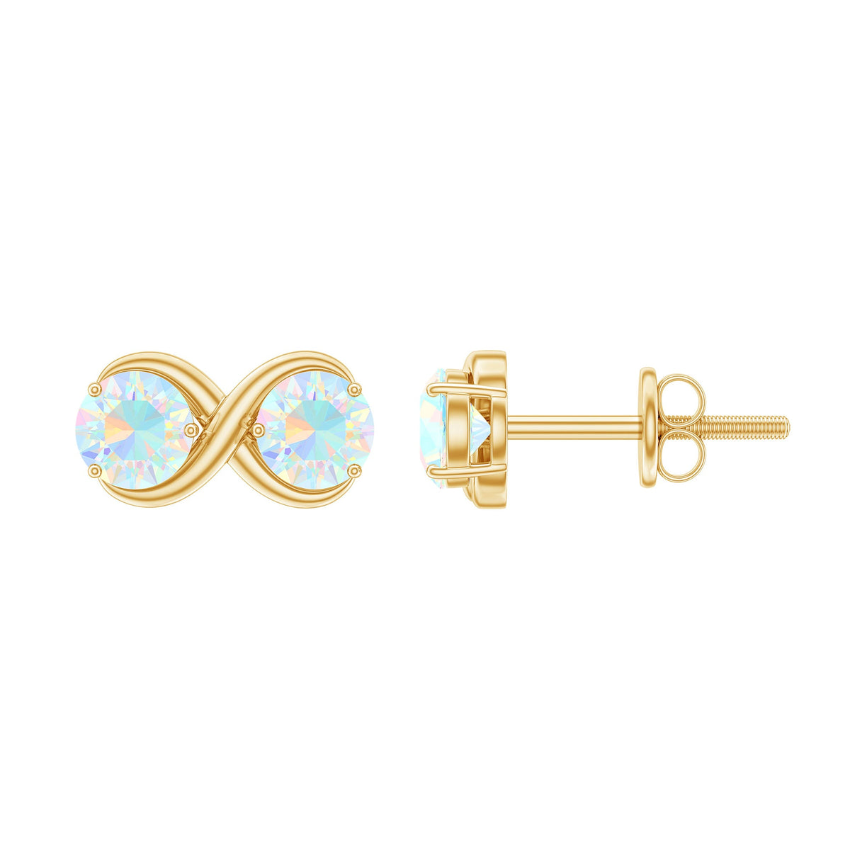 Simple Ethiopian Opal two-stone infinity stud earrings by Rosec Jewels featuring elegant white opals and sterling silver settings.