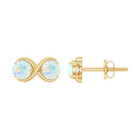 Simple Ethiopian Opal two-stone infinity stud earrings by Rosec Jewels featuring elegant white opals and sterling silver settings.