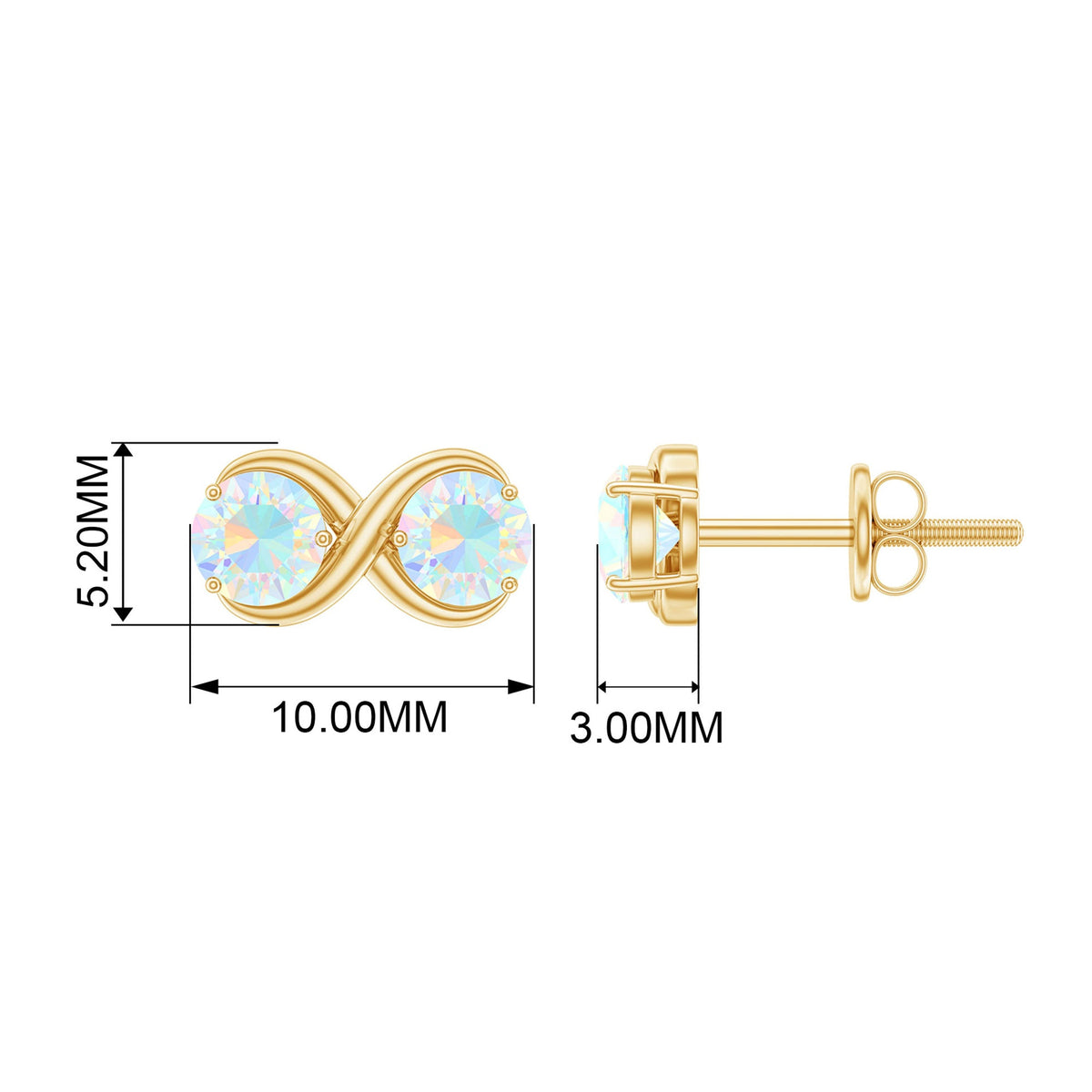 Simple Ethiopian opal two-stone infinity stud earrings by Rosec Jewels featuring sparkling opals and sleek silver setting.
