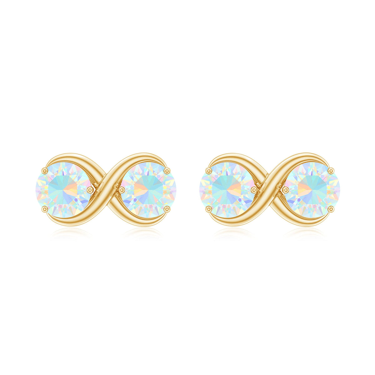 Ethiopian opal two-stone infinity stud earrings by Rosec Jewels featuring elegant, sparkling gemstone accents.