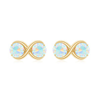 Ethiopian opal two-stone infinity stud earrings by Rosec Jewels featuring elegant, sparkling gemstone accents.