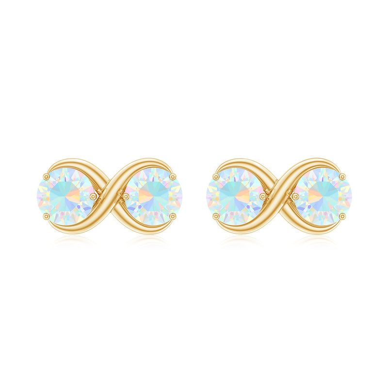 Ethiopian opal two-stone infinity stud earrings by Rosec Jewels featuring elegant, sparkling gemstone accents.