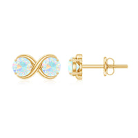 Simple Ethiopian opal two-stone infinity stud earrings by Rosec Jewels, featuring elegant design and sparkling gemstones.