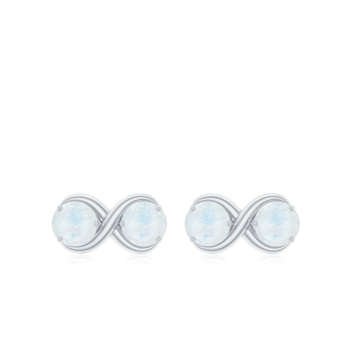 Rosec Jewels 1.50 CT moonstone two-stone infinity stud earrings with simple design and silver setting.