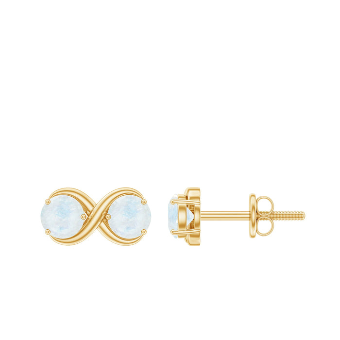 Rosec Jewels 1.50 CT moonstone two-stone infinity stud earrings featuring simple, elegant design with sparkling moonstones.