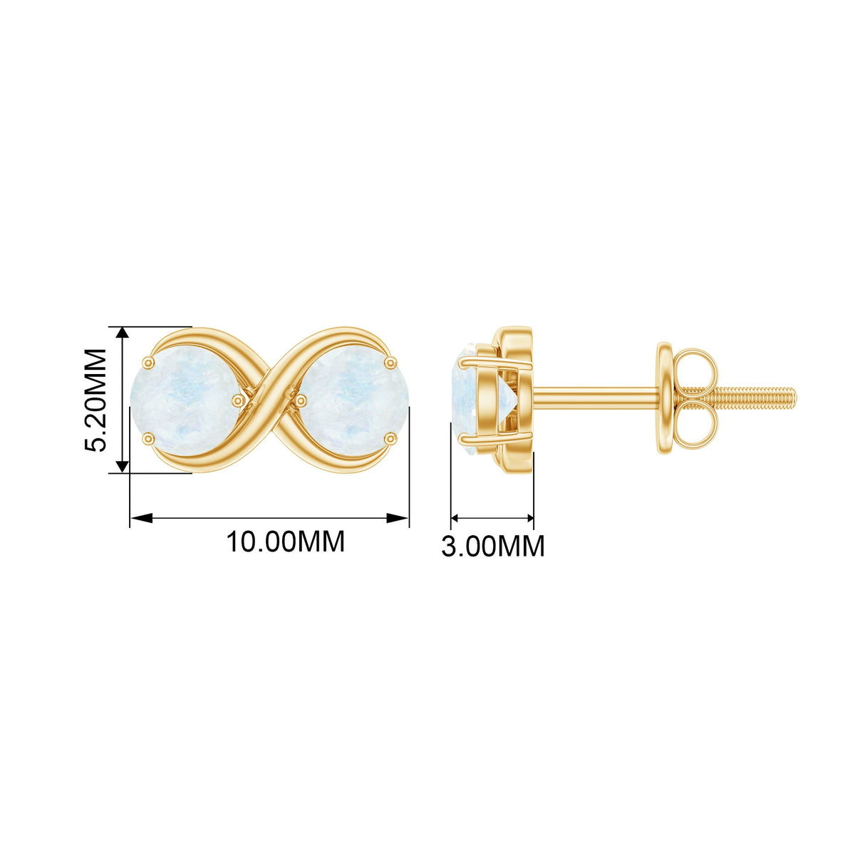 Rosec Jewels 1.50 CT moonstone two-stone infinity stud earrings featuring simple, elegant design and sterling silver setting.