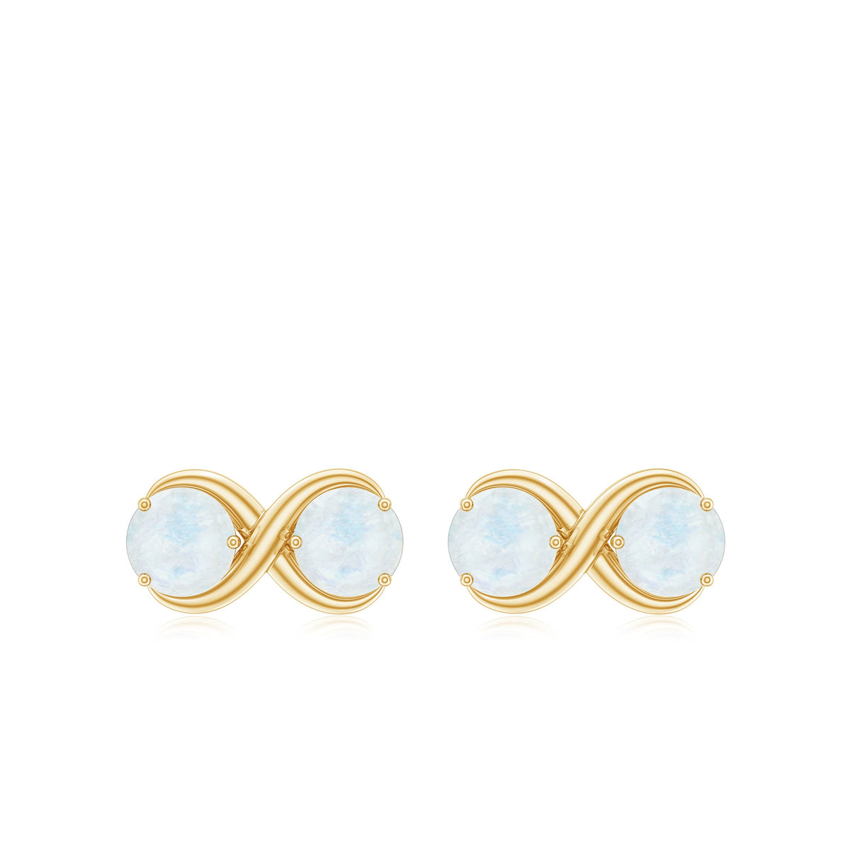 Rosec Jewels 1.50 CT moonstone two-stone infinity stud earrings featuring simple, elegant design with sparkling gemstones.