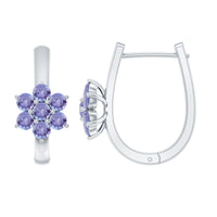 Round Shape Tanzanite Flower Hoop Earrings