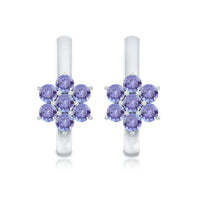 Round Shape Tanzanite Flower Hoop Earrings