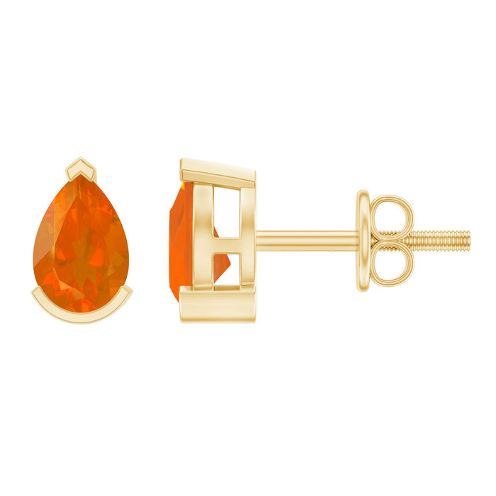Natural 1 Carat Fire Opal teardrop stud earrings by Rosec Jewels featuring vibrant orange-red gemstones on silver posts.