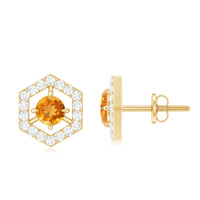 Minimal Citrine and Diamond Geometric Stud Earrings in 1 carat size by Rosec Jewels, featuring vibrant yellow citrine and sparkling diamonds.