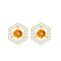 Minimal citrine and diamond geometric stud earrings by Rosec Jewels featuring 1 carat total weight in a sleek design.