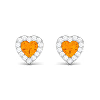 Heart Shape Fire Opal Halo Stud Earrings with Diamond