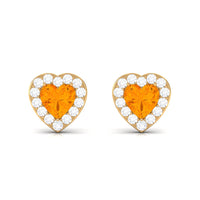 Heart Shape Fire Opal Halo Stud Earrings with Diamond