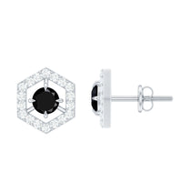 Black onyx geometric earrings with diamond accents from Rosec Jewels, featuring sleek rectangular shapes and sparkling gemstone details.