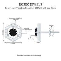 Black onyx geometric earrings with diamond accents by Rosec Jewels, showcasing sleek design and sparkling details.