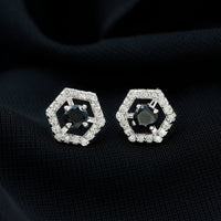 Black onyx geometric earrings with diamond accents by Rosec Jewels, showcasing bold design and elegant craftsmanship.