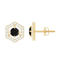 Real black onyx geometric earrings with diamond accents by Rosec Jewels, featuring sleek black onyx and sparkling diamonds.