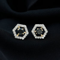 Black onyx geometric earrings with diamond accents by Rosec Jewels, featuring sleek design and elegant craftsmanship.