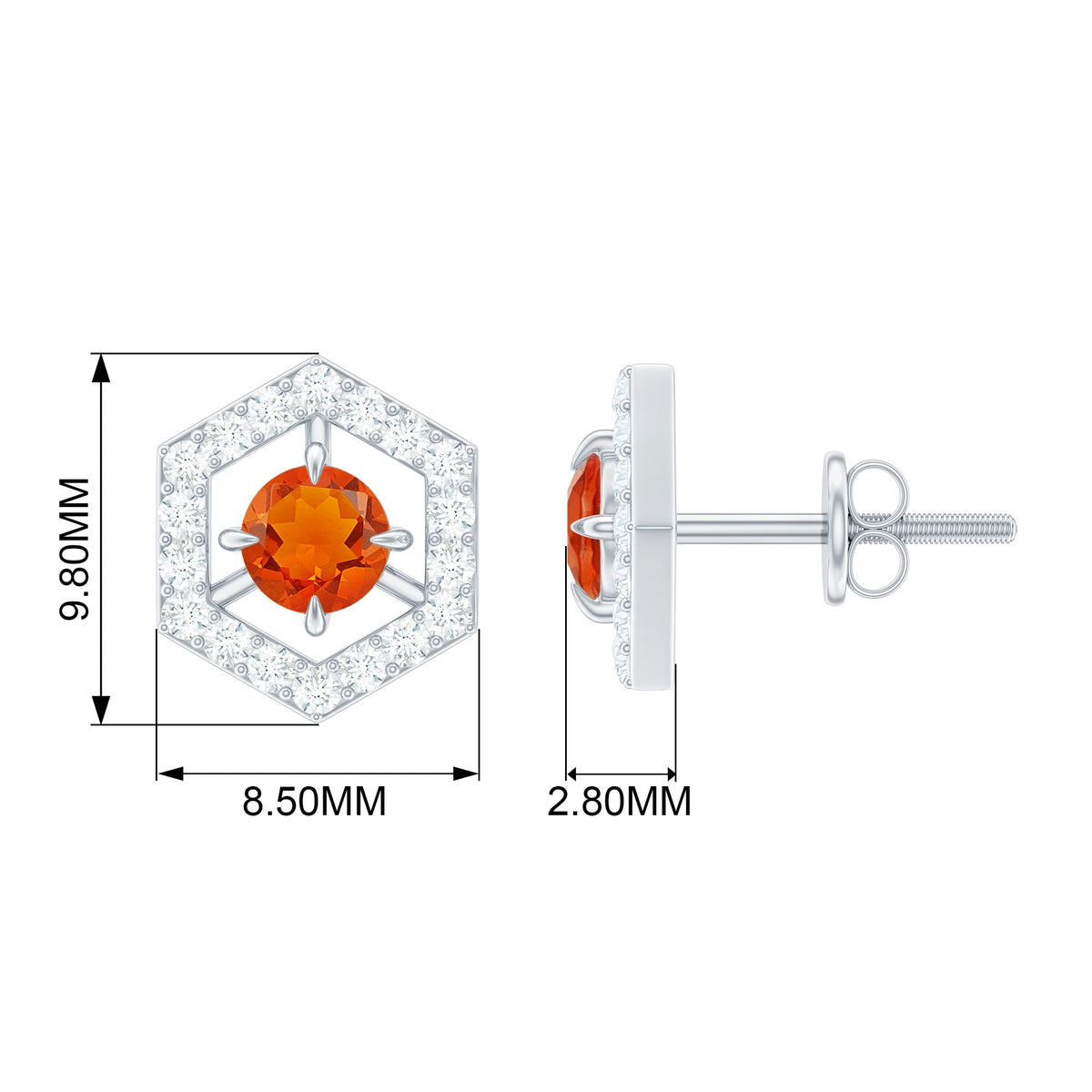 Rosec Jewels 0.75 CT minimal fire opal and diamond geometric stud earrings displayed on a white background.