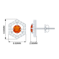 Rosec Jewels 0.75 CT minimal fire opal and diamond geometric stud earrings displayed on a white background.