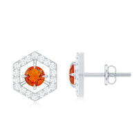 Minimal fire opal and diamond geometric stud earrings by Rosec Jewels featuring 0.75 carats of sparkle and modern design.