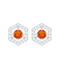 Rosec Jewels 0.75 CT minimal fire opal and diamond geometric stud earrings, featuring colorful gemstones and sleek design.