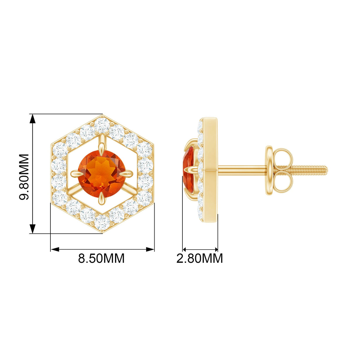 Minimal fire opal and diamond geometric stud earrings by Rosec Jewels featuring 0.75 carats in a stylish design.