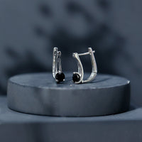 Natural Black Onyx J Hoop Earrings with Latch Back