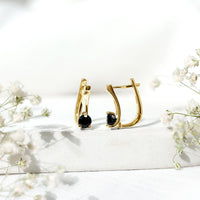 Natural Black Onyx J Hoop Earrings with Latch Back